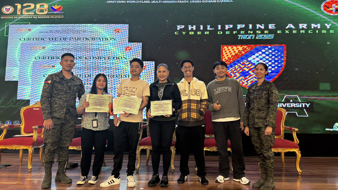 AMA University students receiving certificates at the Philippine Army Cyber Defense Exercise TRON 2025