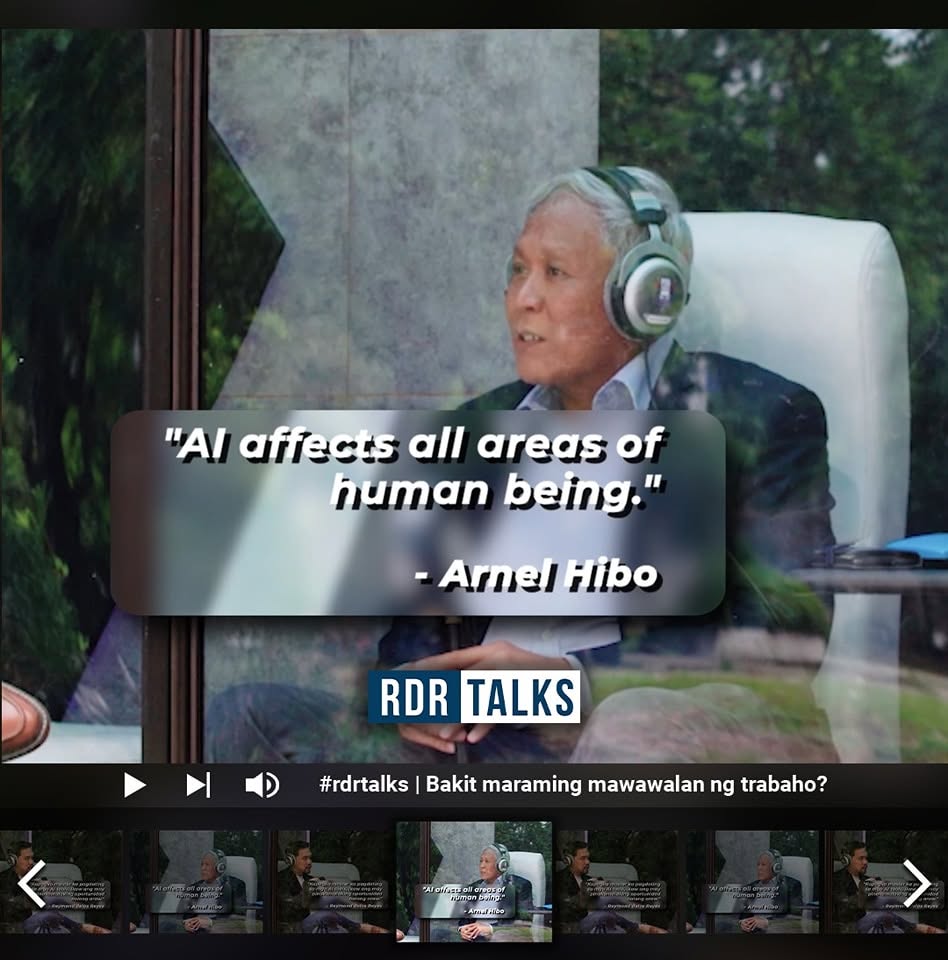 RDR Talks quote card — Arnel Hibo: 'AI affects all areas of human being.'