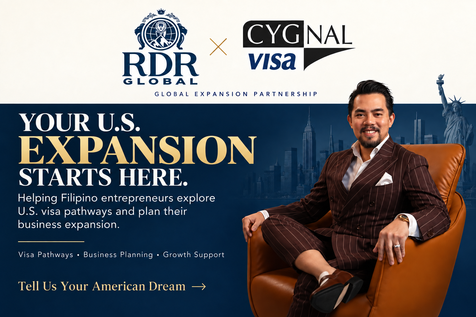 RDR Global Expansion × Cygnal Visa — Your U.S. Expansion Starts Here