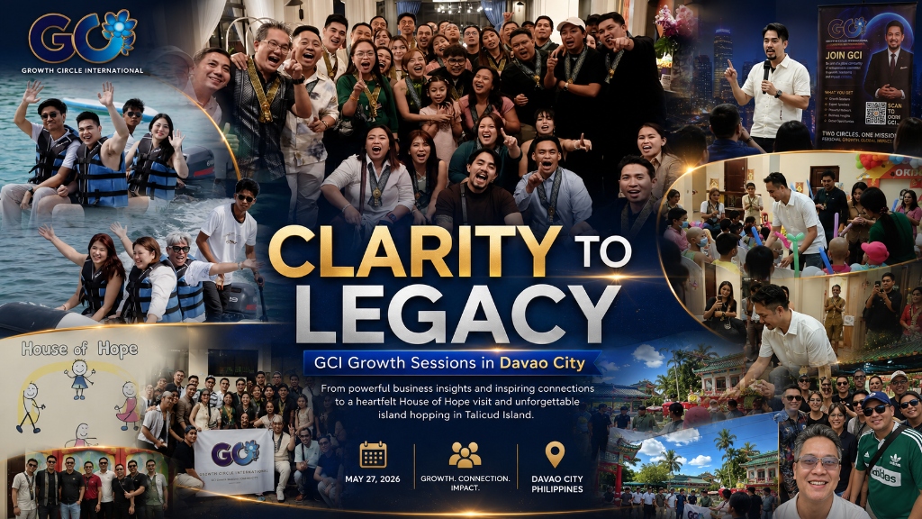 GCI Growth Sessions in Davao: Clarity to Legacy — business sessions, House of Hope outreach, and island hopping collage