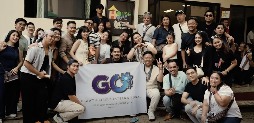 Full GCI group photo at House of Hope with Growth Circle International banner — community service and outreach in Davao
