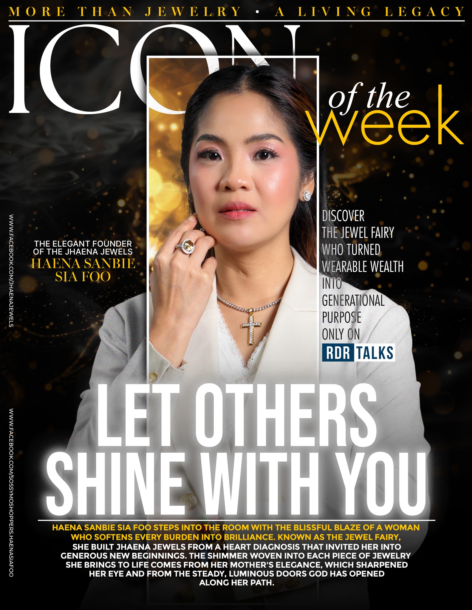 Haena Sanbie Sia Foo - elegant founder of Jhaena Jewels featured as Icon of the Week on RDR Talks