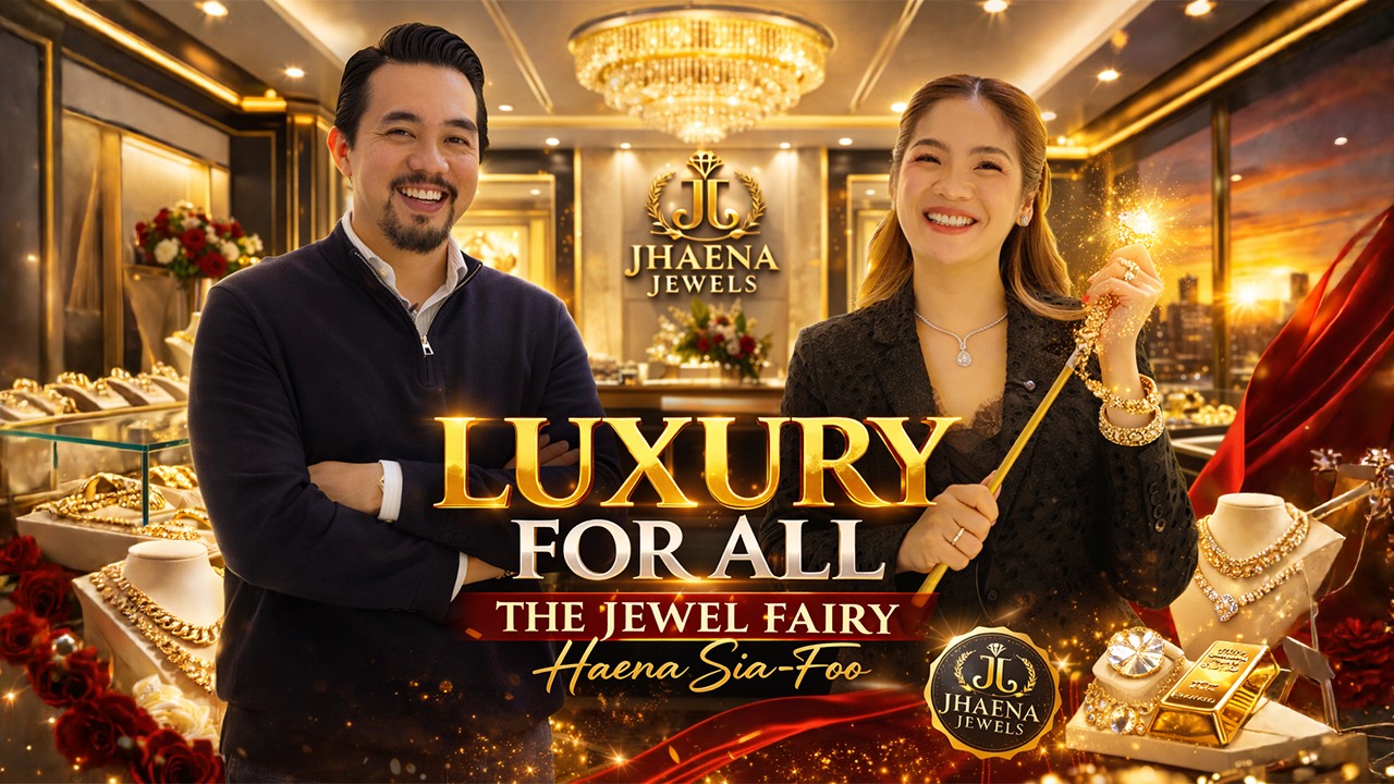 Boss RDR and Haena Sia-Foo in a luxury jewelry setting — Jhaena Jewels
