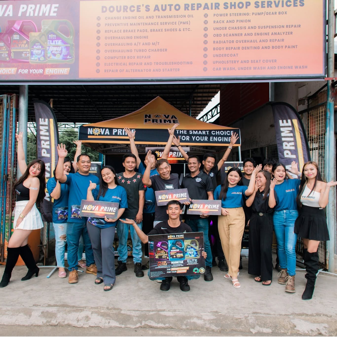 The Nova Prime team at Dource's Auto Repair Shop celebrating the brand