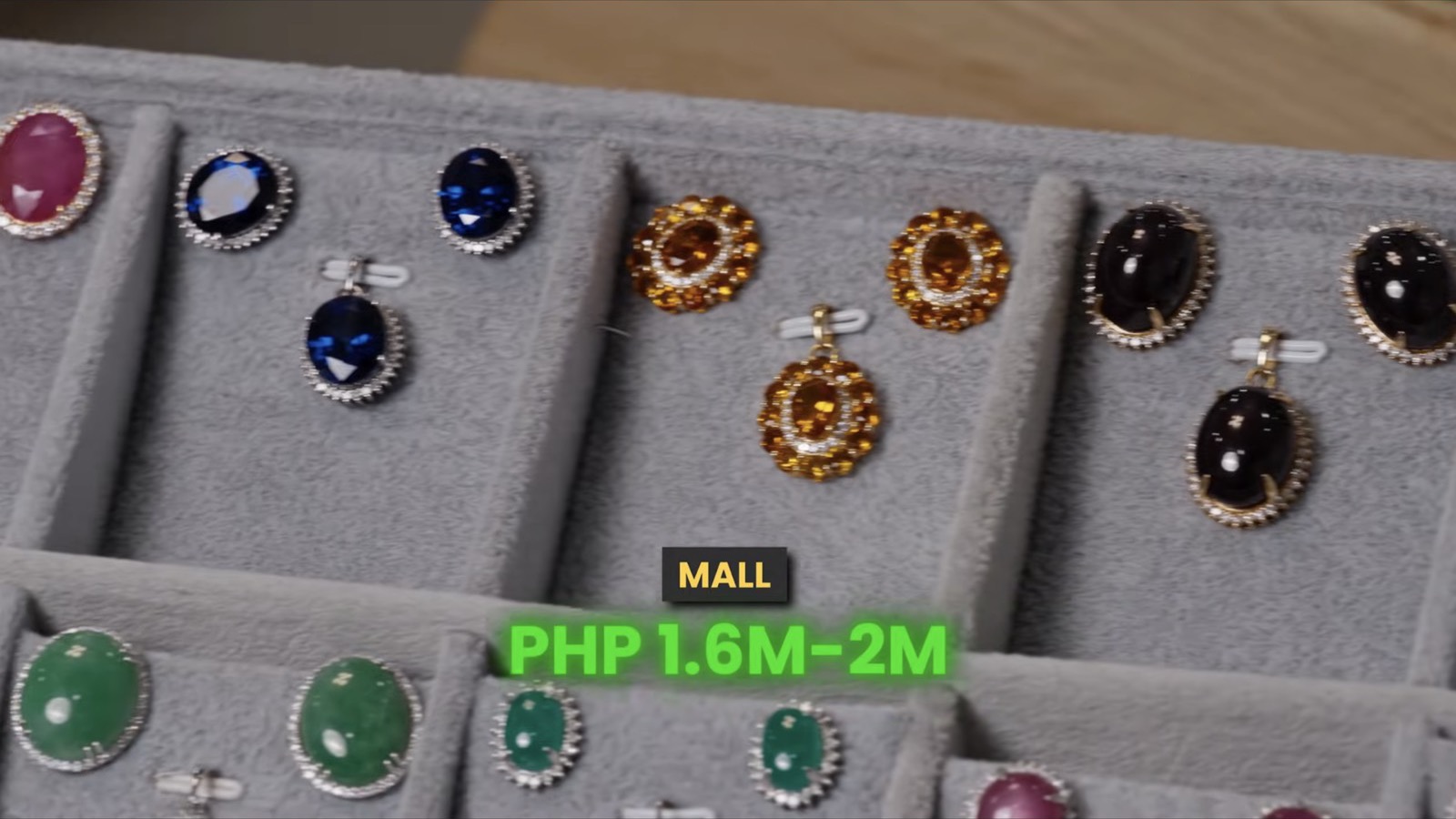High-value colored gemstone pieces — mall price ₱1.6M to ₱2M